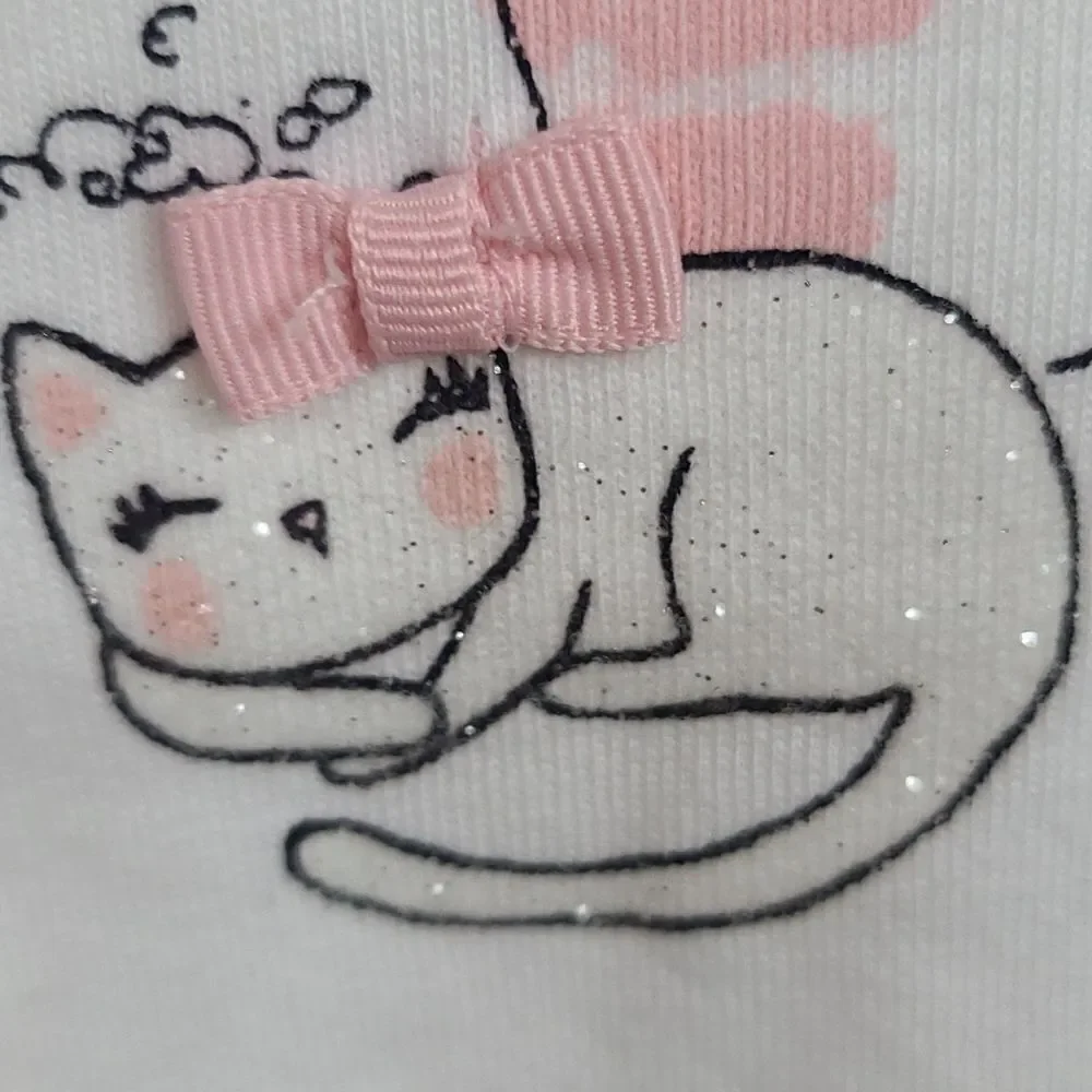 Gymboree Girls 4 White Glitter T-Shirt Top 3D Flowers Cat Rhinestone Sparkle NWT